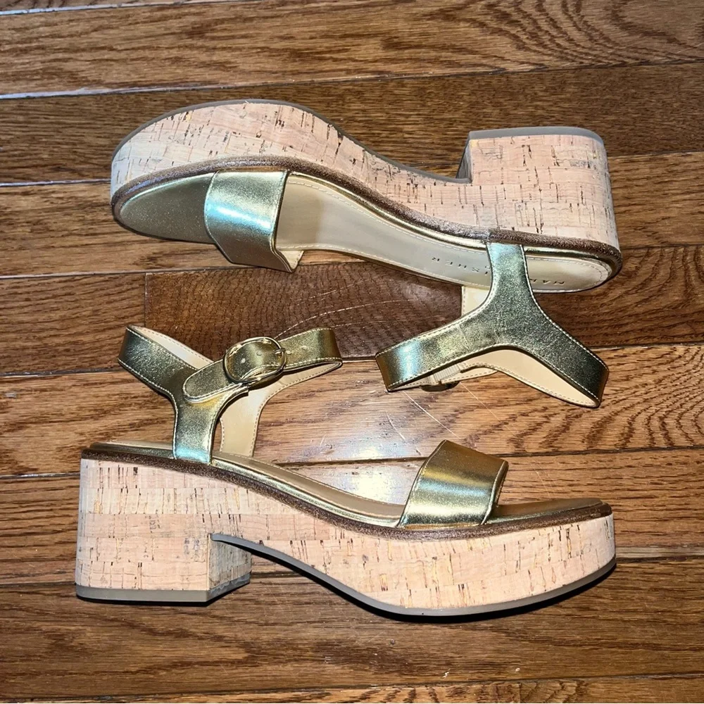 Marc Fisher LTD Quessa Platform Sandals Gold 710 & Tan Women’s Size 9